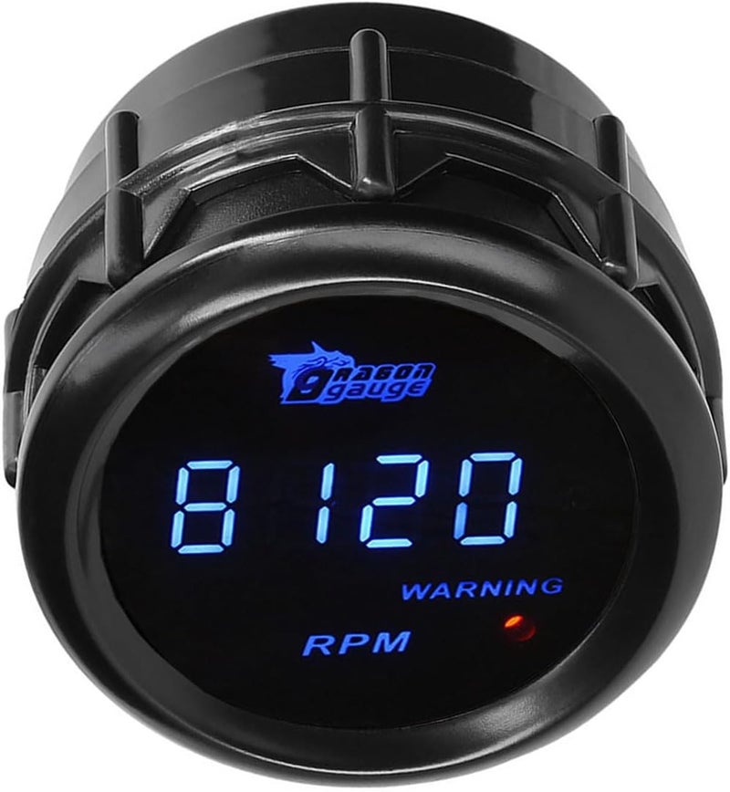 LKRXW Car Tacho Gauge 12V Auto Tachometer Gauge RPM 2" 52mm Meter Digital Speed Gauges Blue Light Instruments 0 to 9999 RPM Smoke Tint Len - Image 1